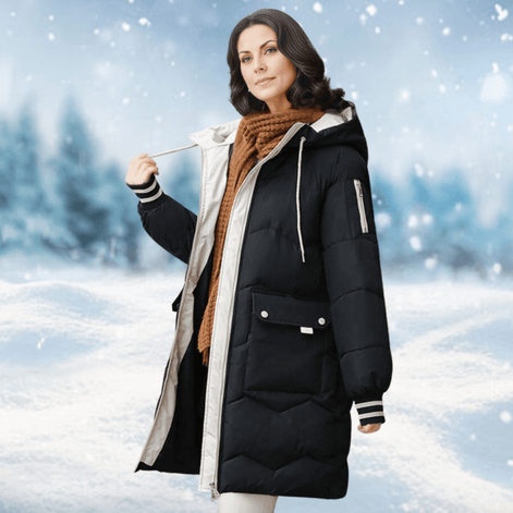 Hooded Longline Quilted Puffer Coat with Drawstring Waist