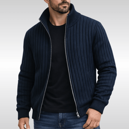 Callum Ribbed Knit Full-Zip Cardigan for Men