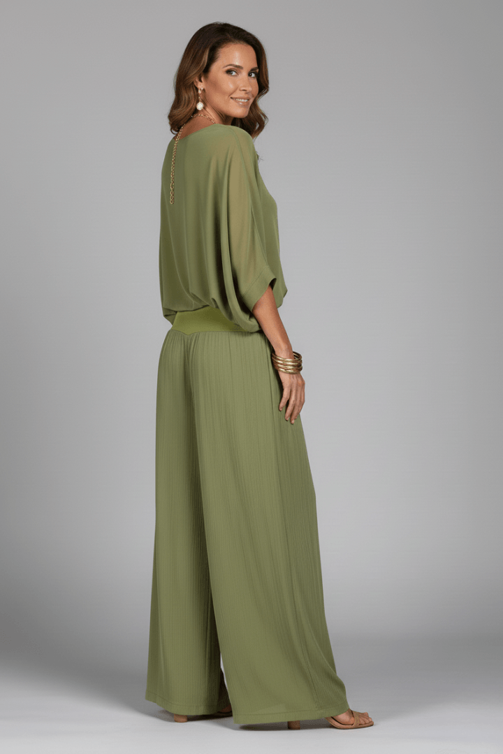 Natalie Wide-Leg Chiffon Co-ord Set with Draped Top