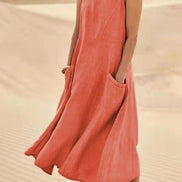 Sleeveless Linen Midi Dress with Pockets for a Christmas Party