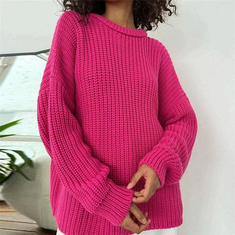 Women's Relaxed Fit Ribbed Knitted Jumper with Layered Collar
