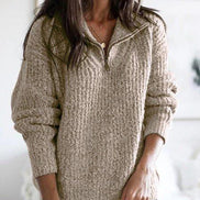 Women's Half-Zip Textured Knitted Jumper with Stand Collar