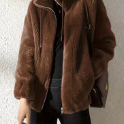 Phoebe Faux Fur Zip-Up Women's Coat with Drawstring Stand Collar