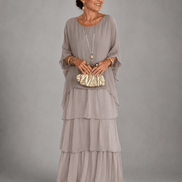 Tiered Chiffon Women's Maxi Dress with Flutter Sleeves and Layered Hem
