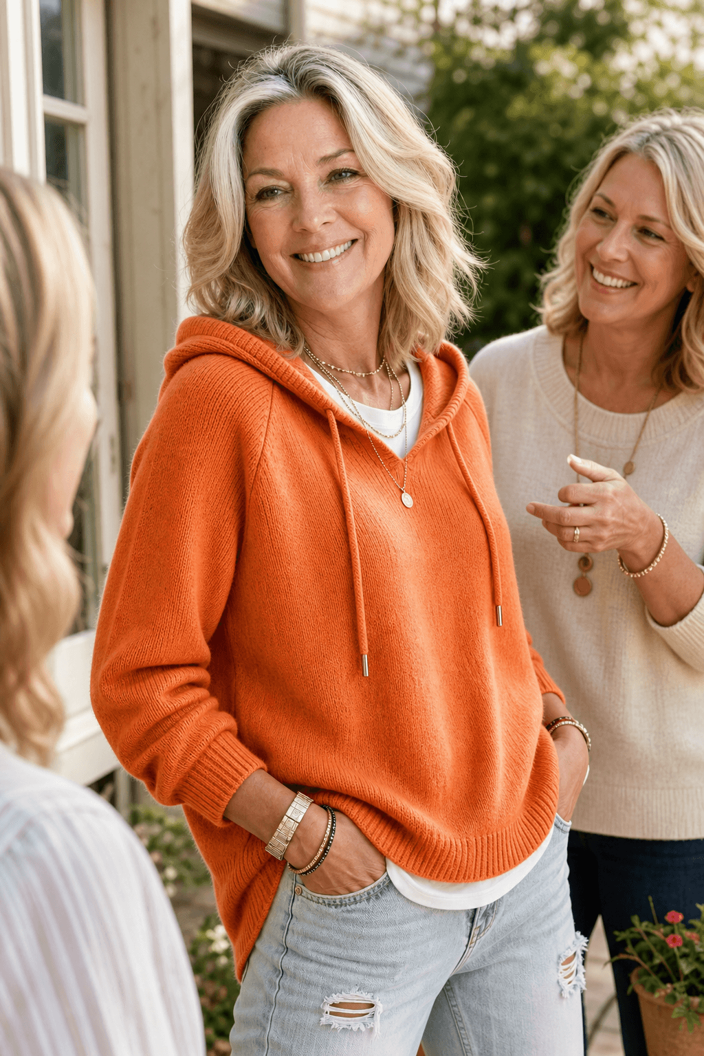Women's Ribbed Hooded Knit Jumper with Drawstring