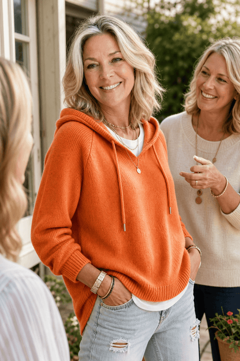 Women's Ribbed Hooded Knit Jumper with Drawstring