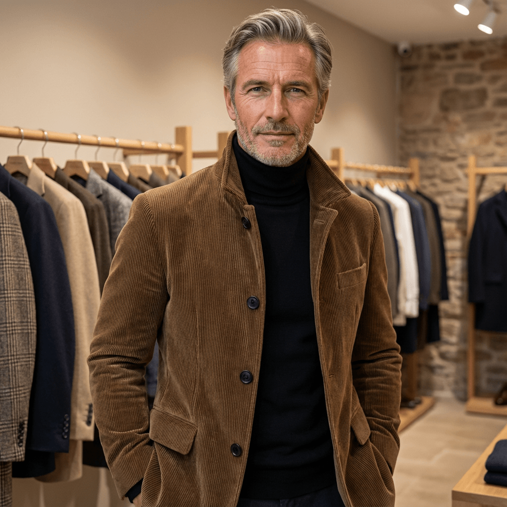 Men's Corduroy Jacket with Structured Collar for Casual Wear