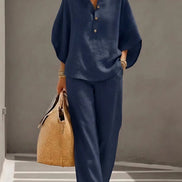 Vienna Collared Wide-Leg Linen Blend Two-Piece Co-ord Set for Women