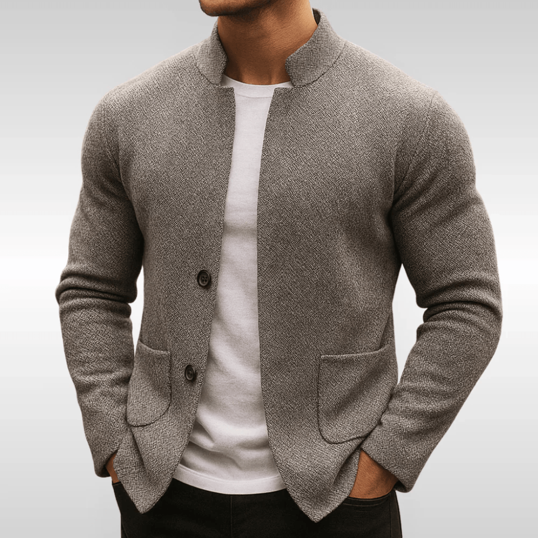 Men's Structured Knit Blazer Cardigan with Mandarin Collar
