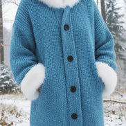 Nodia Faux Fur Trim Hooded Knit Cardigan Coat for Women