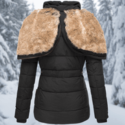 Women's Quilted Polyester Puffer Jacket with Faux Fur Trim Hood