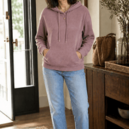 Ribbed Corduroy-Look Hoodie with Front Pocket for Women