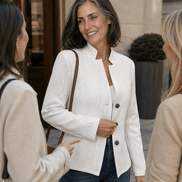 Women's Textured Knit Stand-Collar Tailored Blazer with Open Front