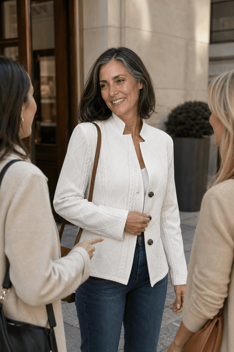 Women's Textured Knit Stand-Collar Tailored Blazer with Open Front