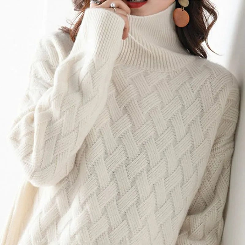 Women's Cable-Knit Turtleneck Jumper with Cashmere Blend