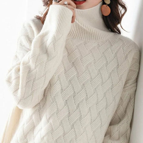 Women's Cable-Knit Turtleneck Jumper with Cashmere Blend