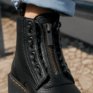 Chunky Platform Heeled Boots with Front Zip and Lace Panel Detailing