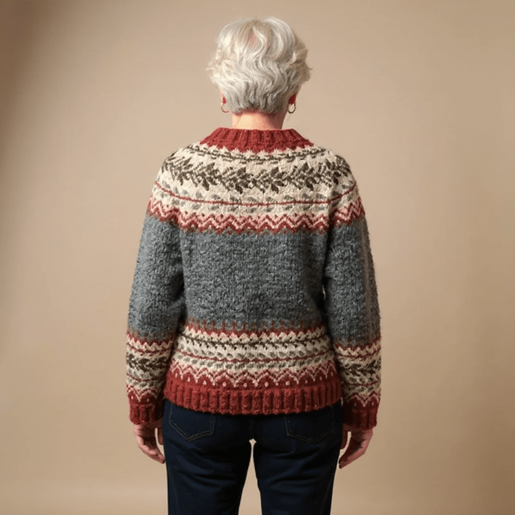 Women's Fair Isle Button-Up Knitted Cardigan with Nordic Yoke Pattern
