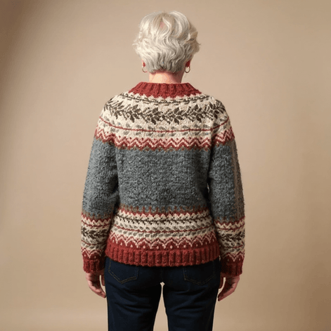 Women's Fair Isle Button-Up Knitted Cardigan with Nordic Yoke Pattern