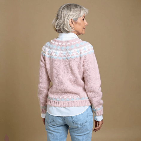 Women's Fair Isle Knitted Button-Up Cardigan with Pastel Pattern