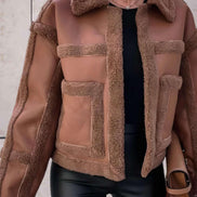 Women's Faux Shearling Panel Jacket with Notch Collar