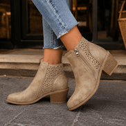 Visconti Faux Suede Cutout Ankle Boots with Block Heel and Side Zip