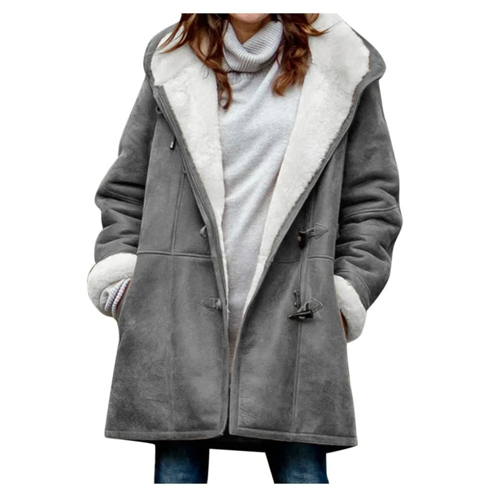 Faux Shearling Hooded Toggle Winter Coat with Insulated Warmth for Women