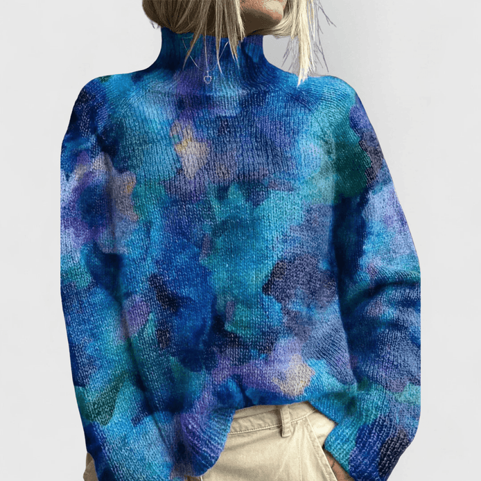 Centenia Floral Roll Neck Women's Knitted Jumper with Ribbed Cuffs