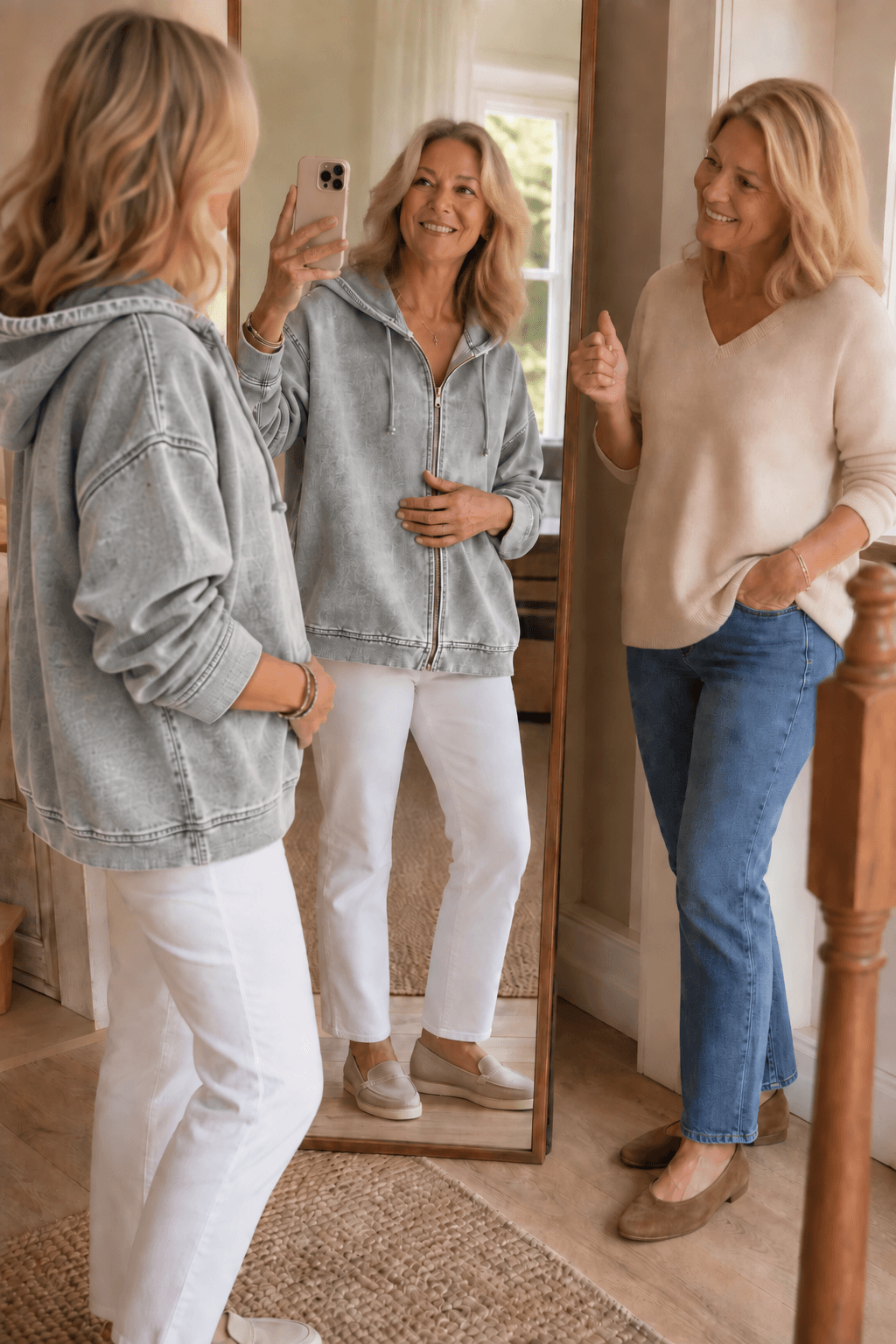 Women's Washed Relaxed Zip-Up Hoodie Jacket with Lined Hood