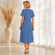 Florenza Tiered Chiffon-Look Women's Midi Dress with Flutter Sleeves
