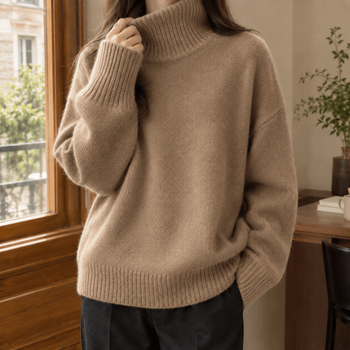 Imogen-Elise Oversized Turtleneck Knitted Jumper with Ribbed Cuffs for Women