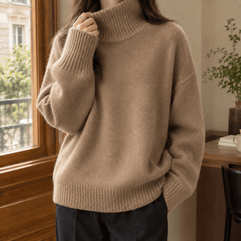 Imogen-Elise Oversized Turtleneck Knitted Jumper with Ribbed Cuffs for Women