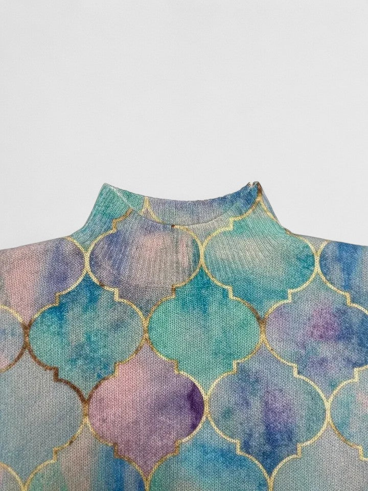 Selah Tie-Dye Turtleneck Women's Knitted Jumper with Metallic Print