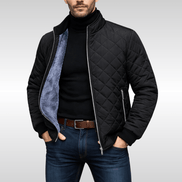 Men's Diamond-Quilted Winter Jacket with Faux Fur Lining