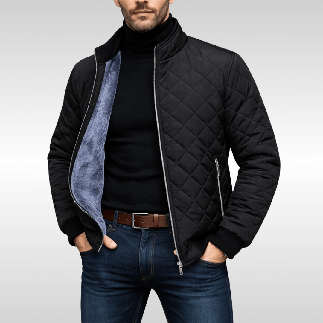 Men's Diamond-Quilted Winter Jacket with Faux Fur Lining