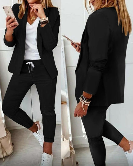 Women's Cotton Blend Blazer and Jogger Two-Piece Co-Ord Set