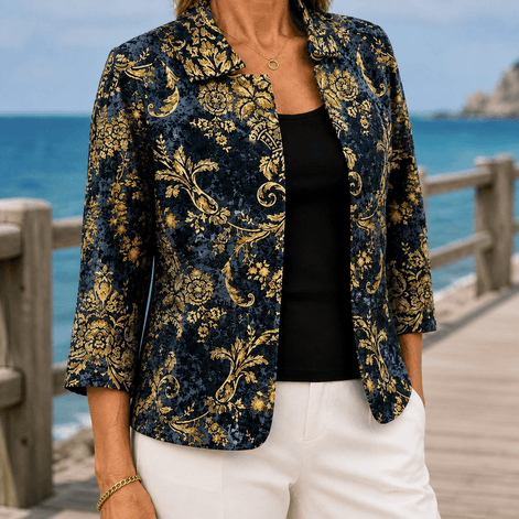 Hallie-Rose Baroque Open-Front Jacket with Pointed Collar