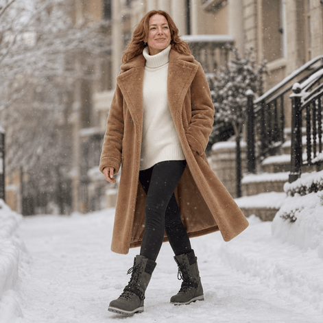 Women's Knit-Cuff Lace-Up Winter Boots with Buckle Strap