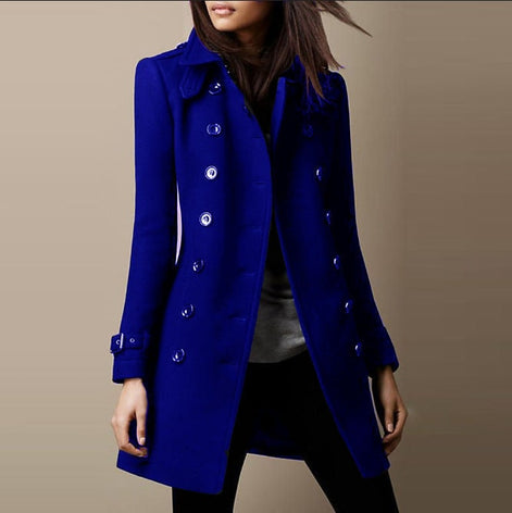 Janice Women's Double-Breasted Mid-Length Wool Blend Winter Coat