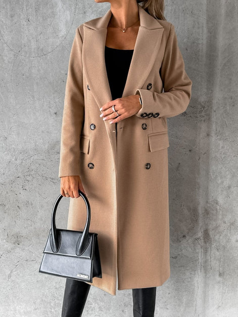 Jolie Double-Breasted Longline Women's Winter Coat with Tailored Lapels