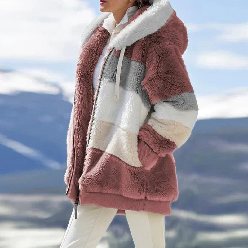 Keithy Colour-Block Fleece Hooded Jacket with Zip Pockets