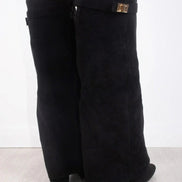 Fold-Over Pointed Toe Knee-High Suede Boots for Women in Winter