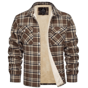 Men's Sherpa-Lined Plaid Flannel Shirt Jacket with Button Pockets