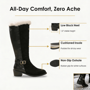 Fleece-Lined Knee High Boots for Women with Faux Fur Trim