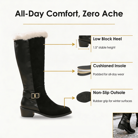 Fleece-Lined Knee High Boots for Women with Faux Fur Trim