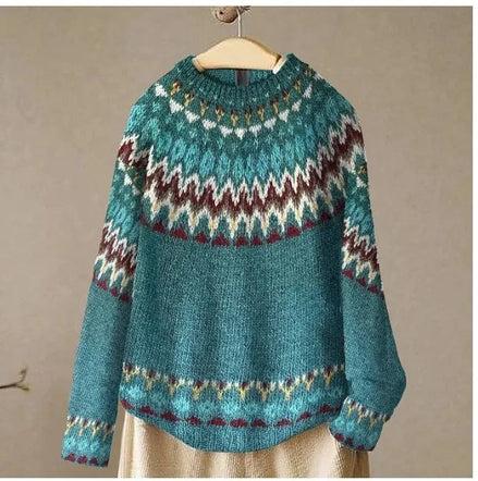 Victoria Fair Isle Geometric Pullover Women's Knitted Jumper with Crew Neck