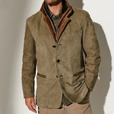 Men's Suede-Look Blazer-Style Jacket with Contrast Trim Collar