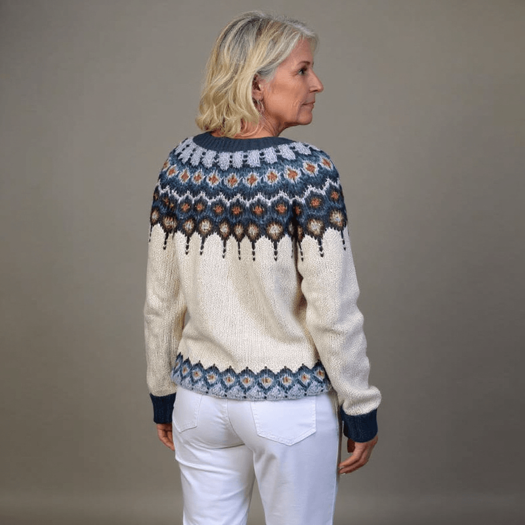 Kara Women's Fair Isle Yoke Knitted Cardigan with Wooden Buttons
