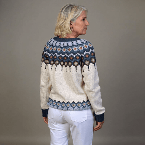 Kara Women's Fair Isle Yoke Knitted Cardigan with Wooden Buttons