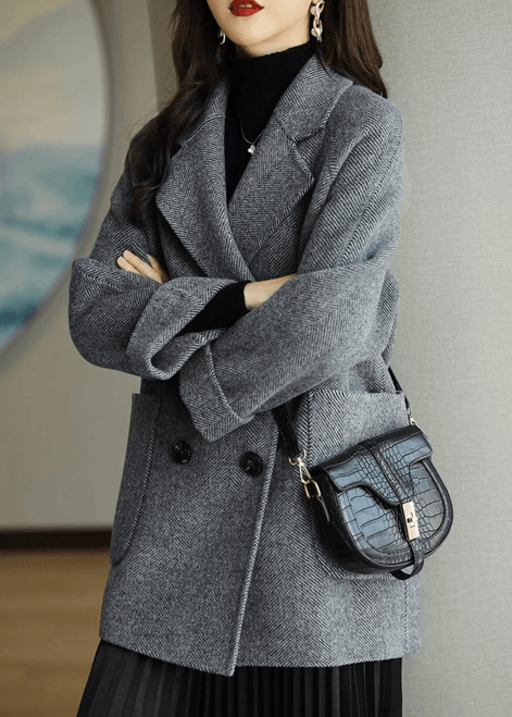 Oihana Women's Double-Breasted Wool-Blend Winter Coat with Self-Tie Belt